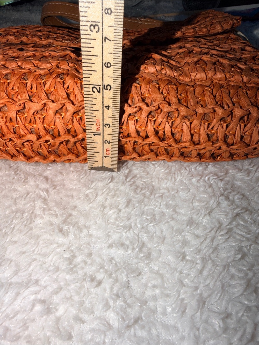 Orange Woven Crossbody Bag with Faux Leather Strap Made with Recycled paper - Picture 8 of 8